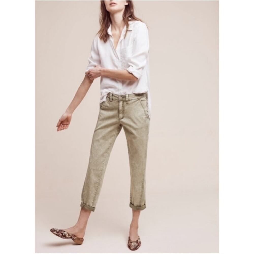 Anthropologie Olive Green Relaxed Chino Pants Casual Cotton Blend Sz 30